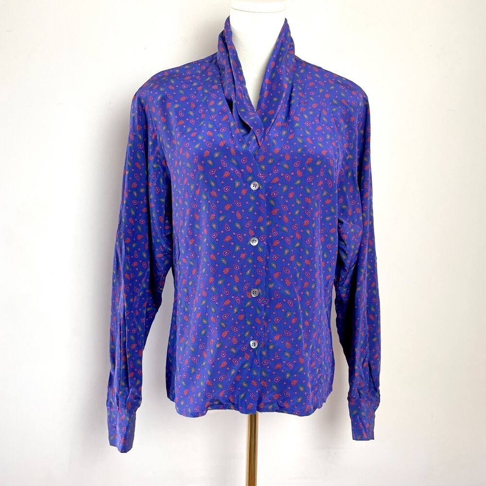 Vintage 90s Liz Claiborne Silk Button Front Top Sz 6 Draped‎ Neckline Paisley